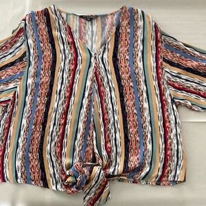 Zac & Rachel multicolored top with tie closure below waist.  Size XL.